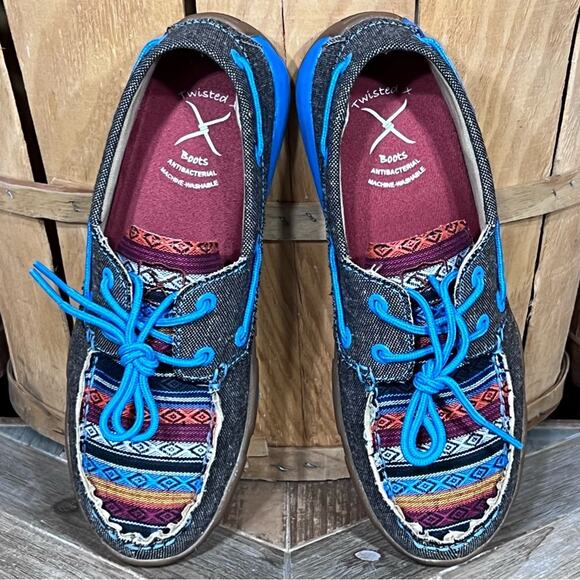 Twisted X Dusty Serape Blanket Canvas Boat Shoe Driving Mocs Shoes Womens Size 7 - Picture 9 of 12